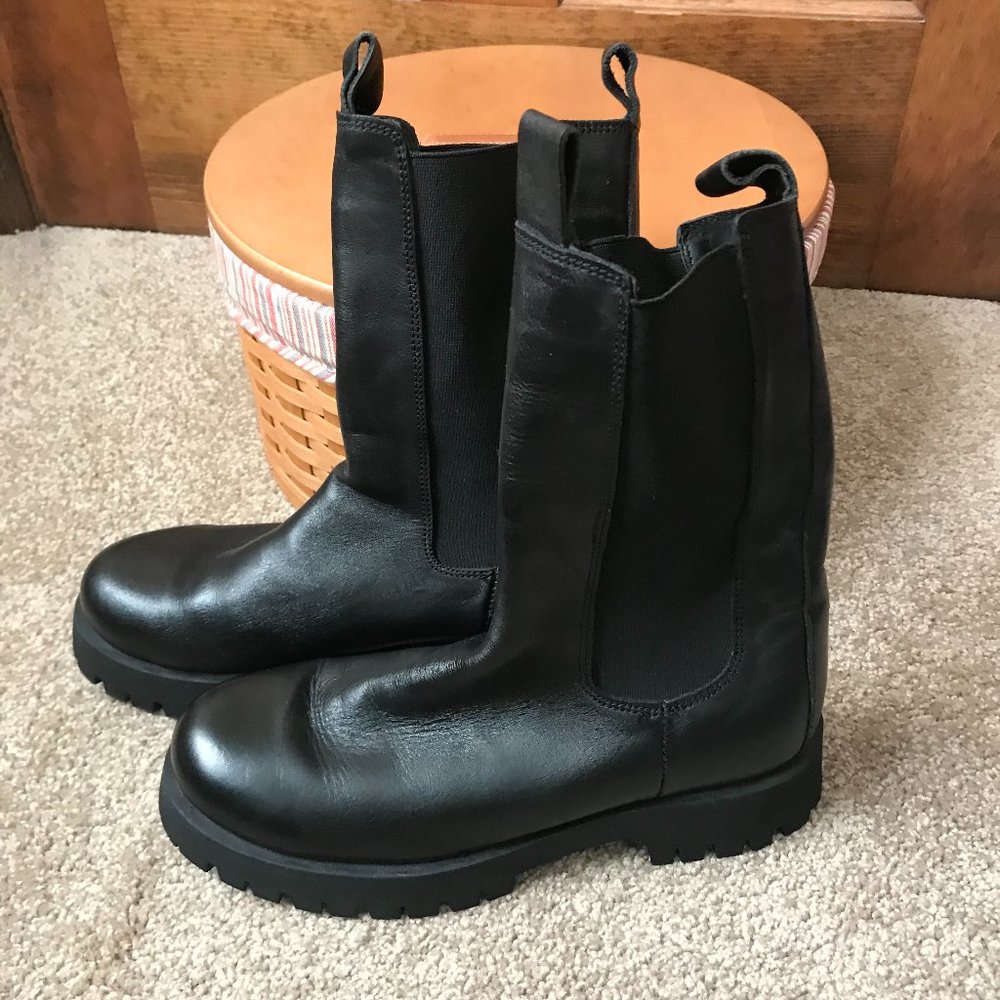 Steve Madden Black "Chain" Leather Lug Boots Size 10M